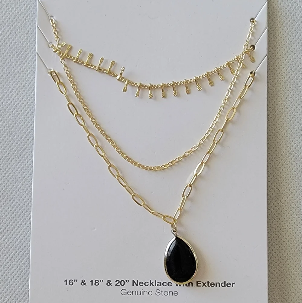 Three Rows Hanging Stones Layered Necklace Set